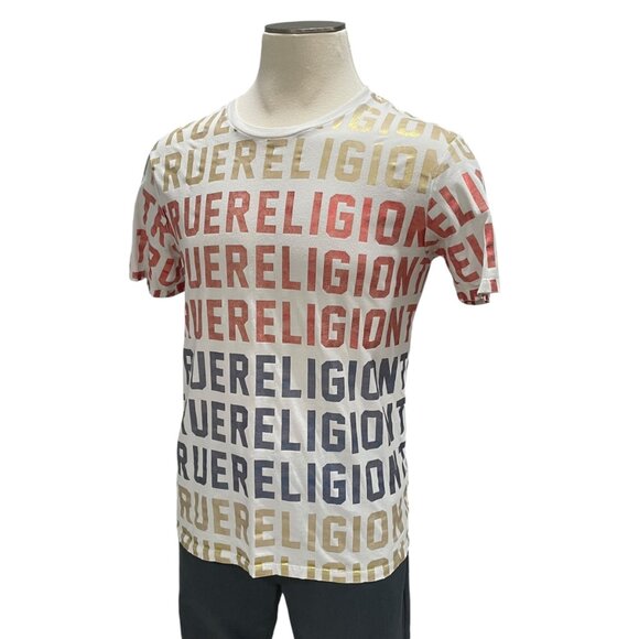 True Religion Graphic Logo T-Shirt M Casual Streetwear All-Over Graphic Trendy - Picture 5 of 8
